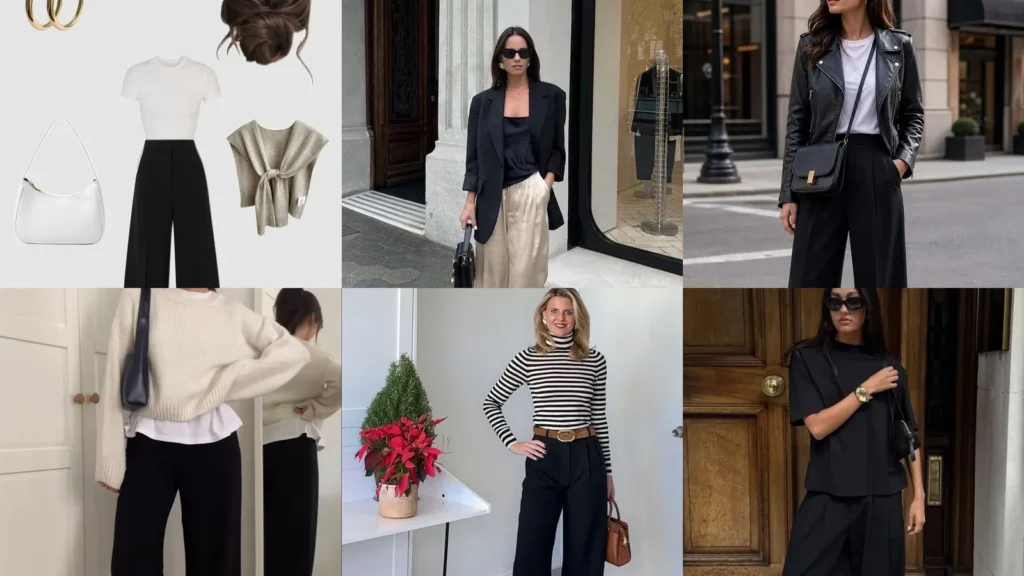 20 Black Wide Leg Pants Outfit Ideas and Neutral Variations