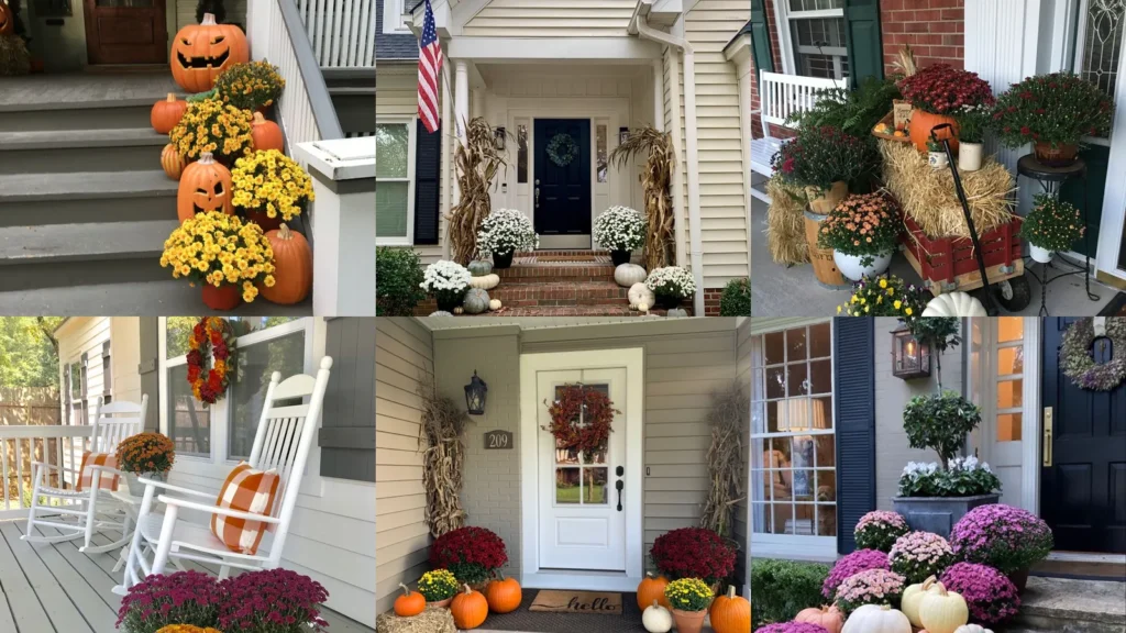20 Fall Mums Porch Ideas With Pumpkins and Pretty Autumn Details