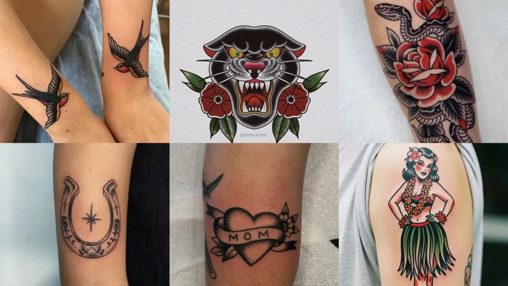 20 Old School Tattoo Ideas With Swallows, Hearts and Bold Flowers