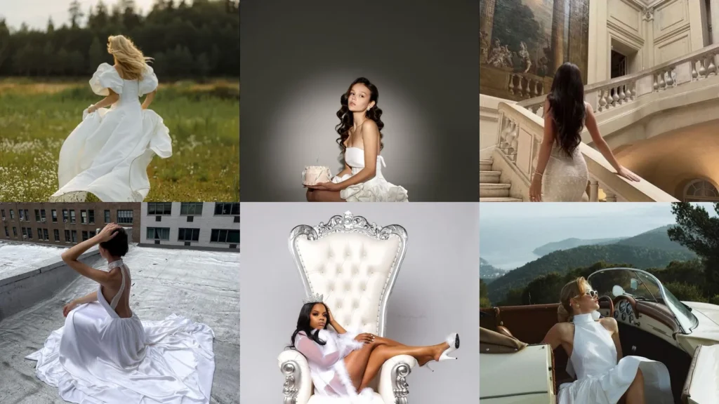 20 White Dress Birthday Photoshoot Ideas With Cakes, Flowers and Pretty Backdrops